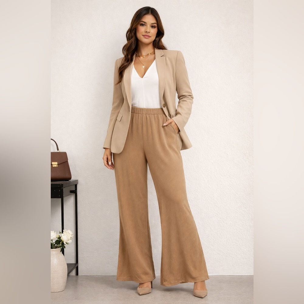 Elegant Coffee Brown/Tan Women's Wide-Leg Pants